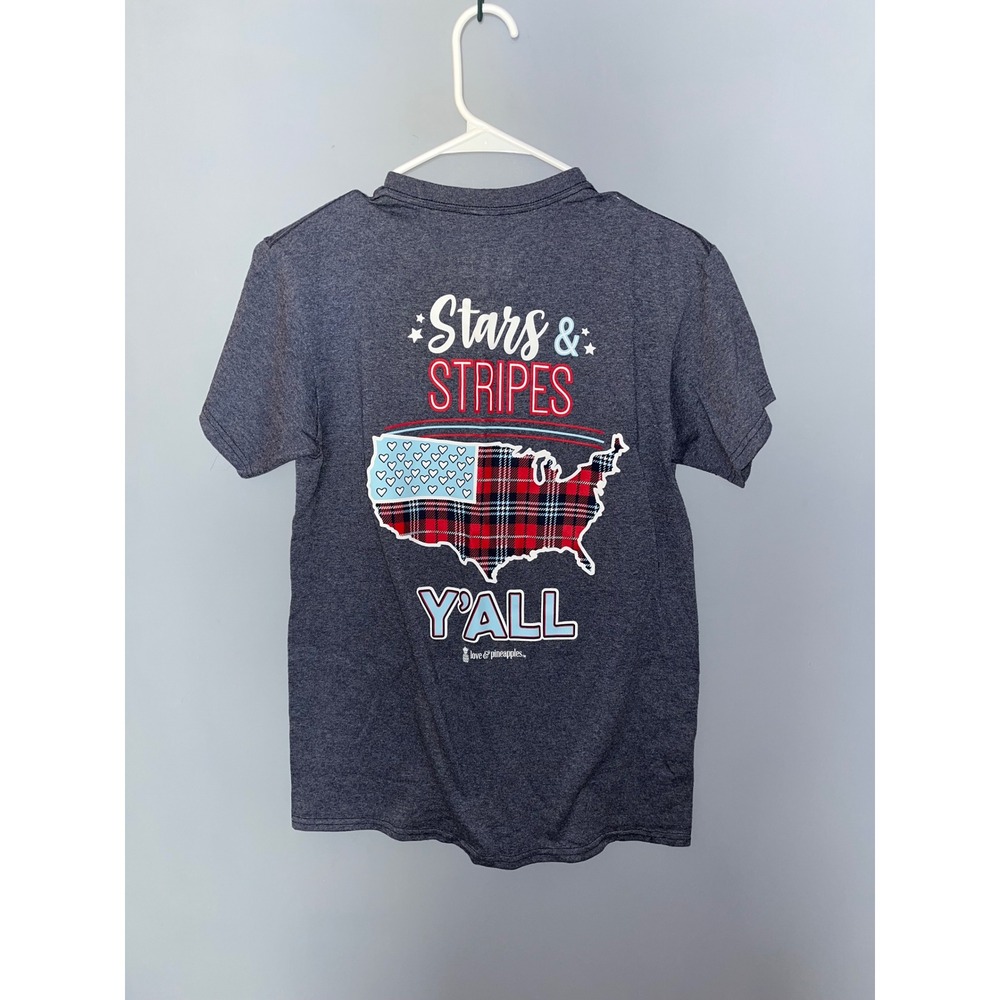 Love &‎ Pineapples Stars Stripes Yall USA Flag Plaid T Shirt Size S